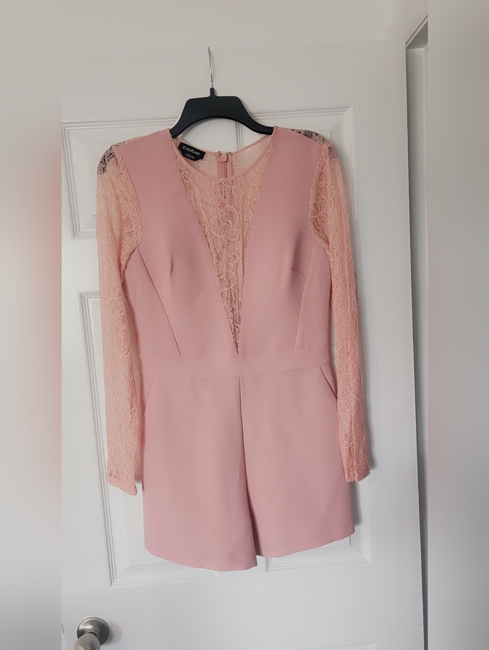 Bebe Dusty Pink Lace V-Neck Romper